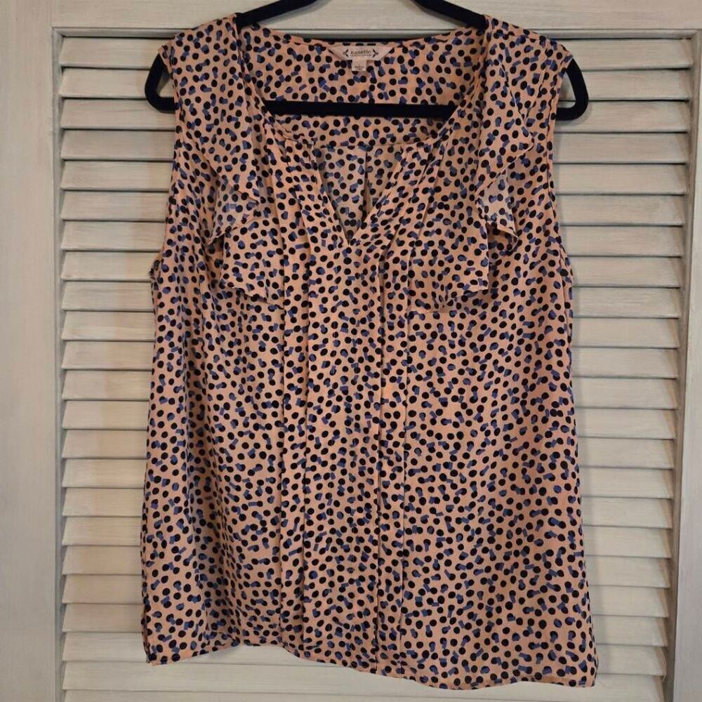 Nanette Lepore Pink Blue Polka Dot Sleeveless Top L